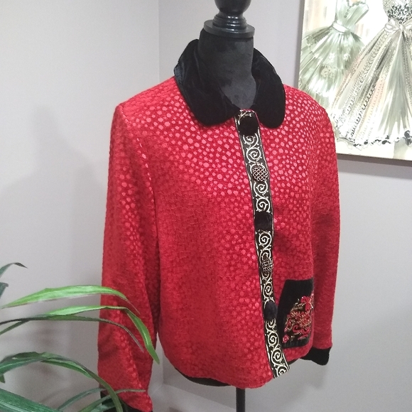 Taylor G  Red Velour Asian Flare Blazer - Picture 6 of 16